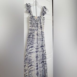 Surf Gypsy Blue and Off-White Tie-Dye Maxi Dress with Flutter Straps